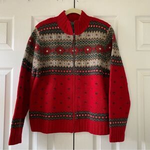Exclusive Hand Knit Lauren Ralph Lauren Nordic Zip Up Wool Sweater Sz Large